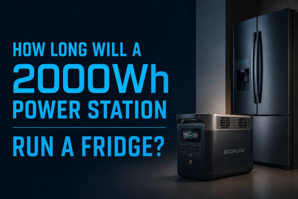 Portable 2000Wh power station powering a household refrigerator during a power outage