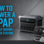 CPAP machine connected to a 1000Wh portable power station during a power outage