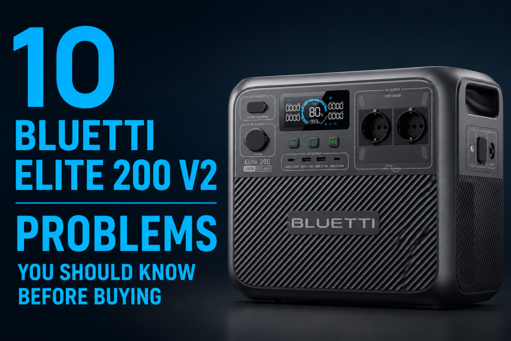BLUETTI Elite 200 V2 portable power station with common problems and user complaints highlighted