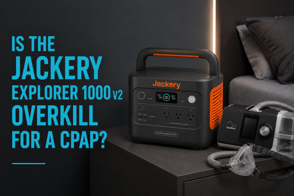 Jackery Explorer 1000 v2 powering a CPAP machine during a power outage