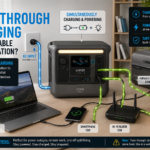 Portable power station using pass-through charging while powering household devices