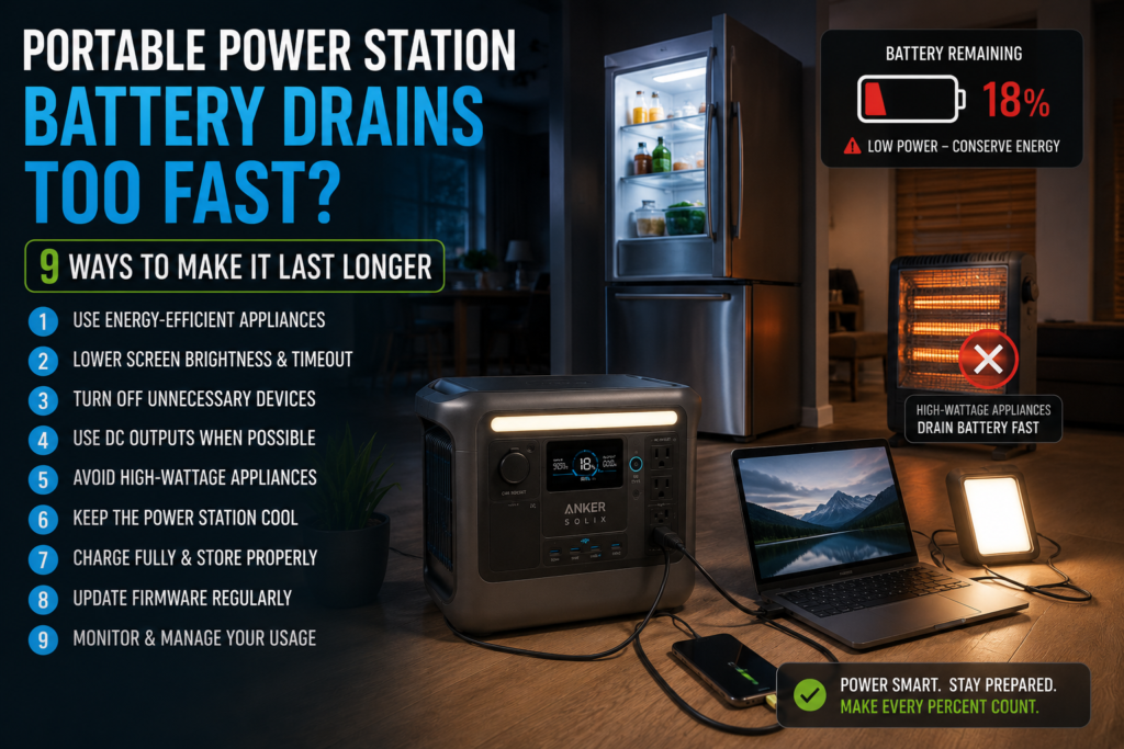 Portable power station battery drains too fast while powering home appliances during a blackout