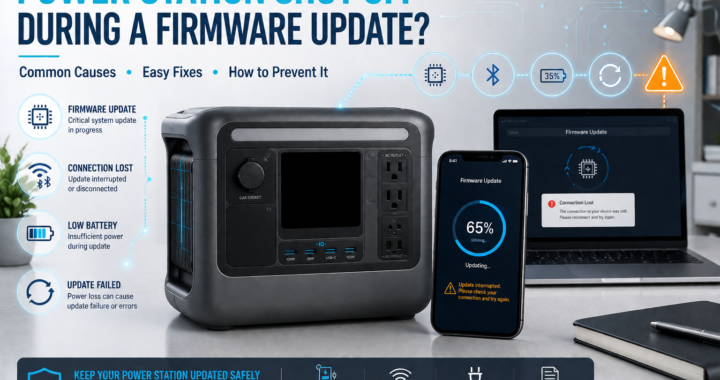 Portable power station connected to a smartphone app during a firmware update process