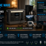 Portable power station with pure sine wave output powering a laptop, CPAP machine, refrigerator, and television safely during a power outage
