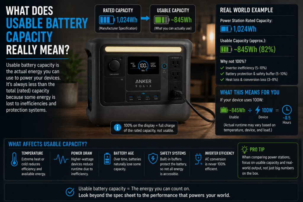 What does usable battery capacity really mean on a portable power station