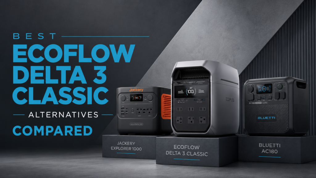 EcoFlow DELTA 3 Classic compared with BLUETTI AC180, Anker SOLIX C1000 Gen 2, Jackery Explorer 1000 v2, and BLUETTI Elite 200 V2