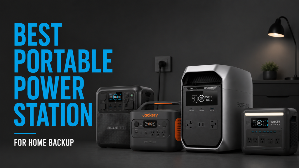 Best portable power station for home backup featuring EcoFlow, BLUETTI, Jackery, and Anker models