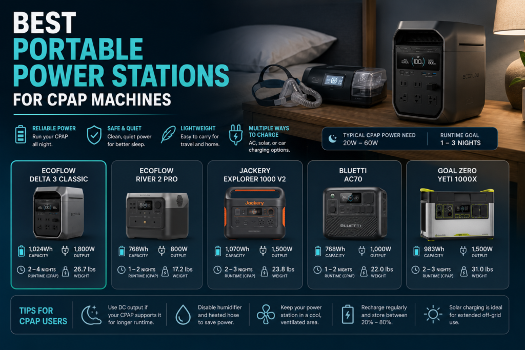 Portable power stations powering a CPAP machine during a home power outage