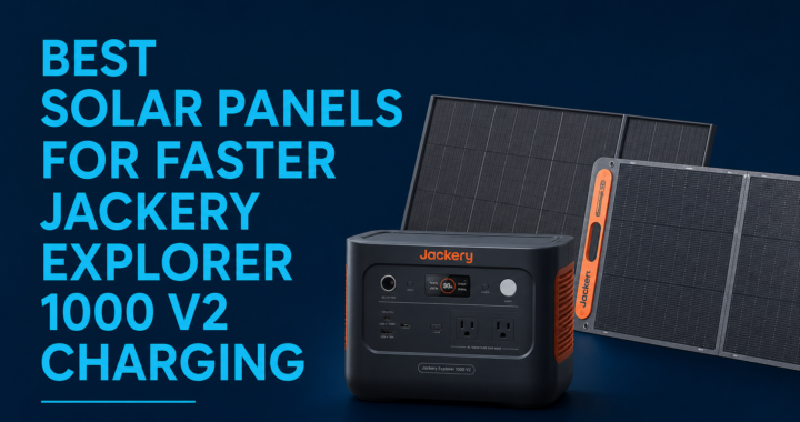 Jackery Explorer 1000 V2 connected to solar panels for faster battery charging during camping