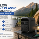 EcoFlow DELTA 3 Classic portable power station powering camping gear outdoors