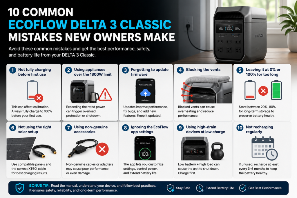 EcoFlow DELTA 3 Classic portable power station with solar panel and home emergency backup setup