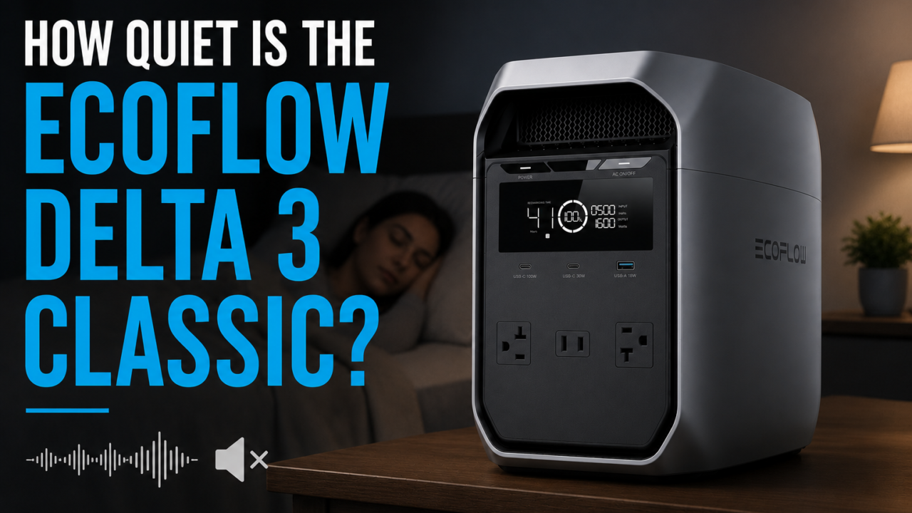 EcoFlow DELTA 3 Classic portable power station operating quietly indoors during a power outage