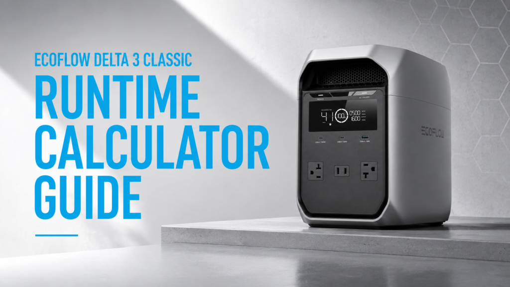 EcoFlow DELTA 3 Classic runtime calculator estimating battery life for common household appliances