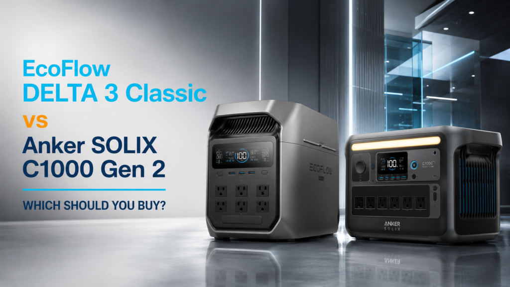 EcoFlow DELTA 3 Classic and Anker SOLIX C1000 Gen 2 portable power stations side by side