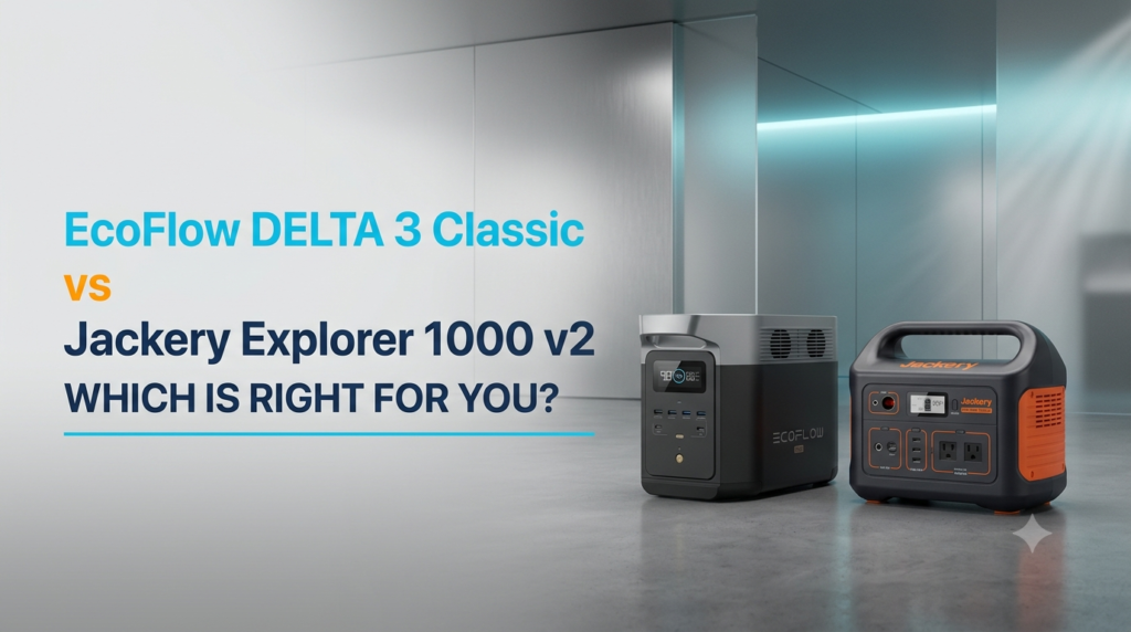 EcoFlow DELTA 3 Classic and Jackery Explorer 1000 v2 portable power stations side by side