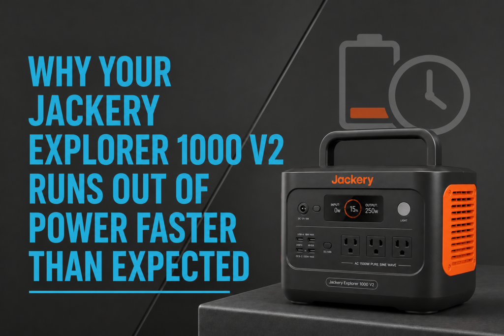 Jackery Explorer 1000 V2 powering household appliances with battery percentage decreasing during use