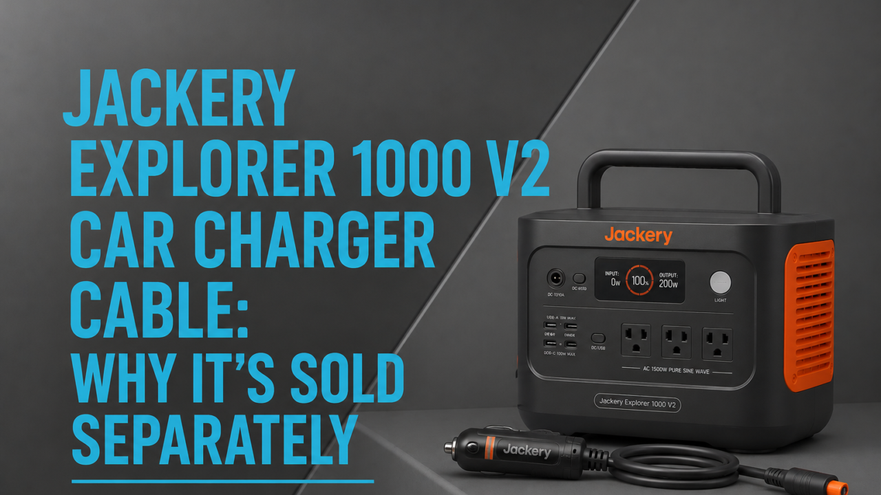 Jackery Explorer 1000 V2 charging from a vehicle using the official DC8020 car charger cable