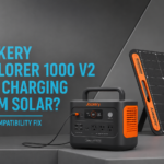 Jackery Explorer 1000 V2 connected to a compatible SolarSaga 200W solar panel for reliable charging