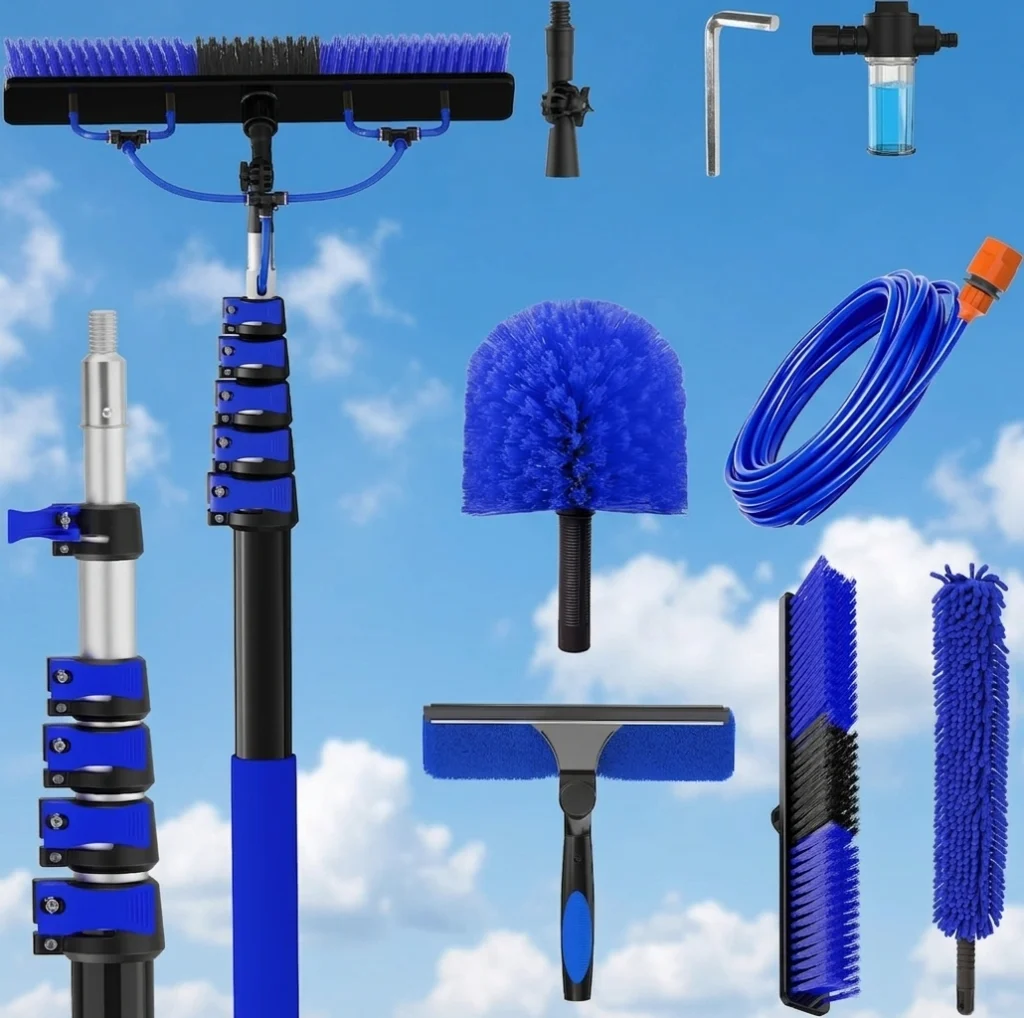 Veebuyla 30FT Solar Panel Cleaning Brush Kit with 40FT Hose