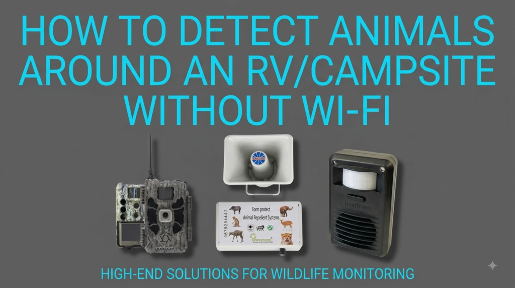 RV campsite at night with a radar perimeter alarm detecting nearby animals