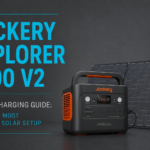 Jackery Explorer 1000 V2 charging from portable solar panels in direct sunlight using the optimal panel angle.