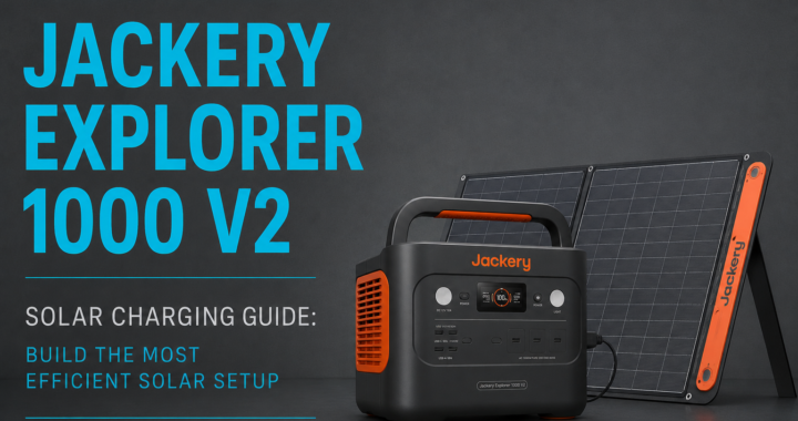 Jackery Explorer 1000 V2 charging from portable solar panels in direct sunlight using the optimal panel angle.