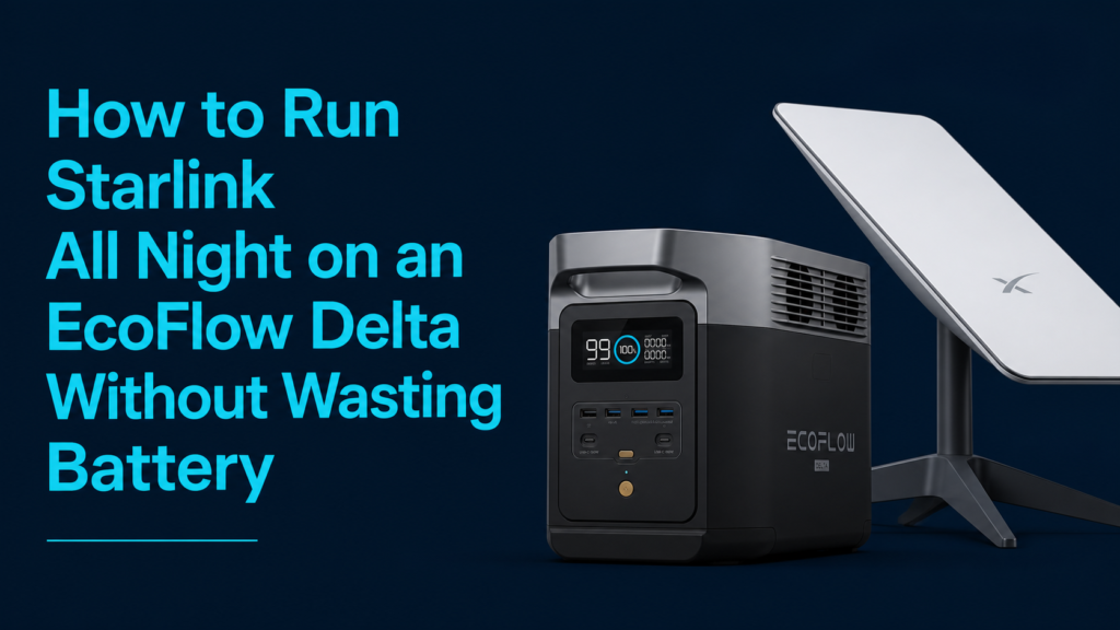 EcoFlow DELTA powering Starlink overnight using a DC conversion setup for maximum battery efficiency