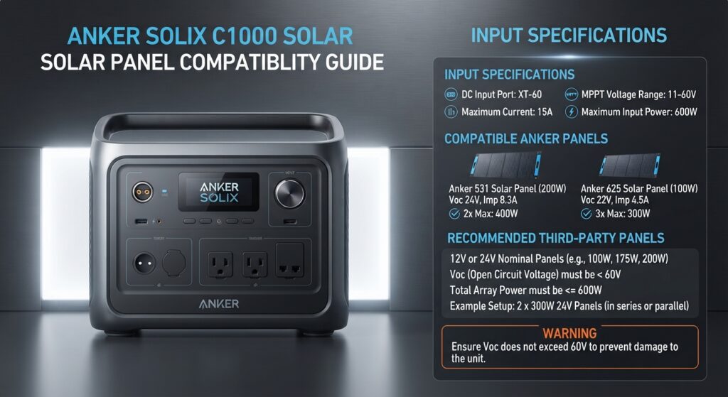 Anker SOLIX C1000 connected to compatible solar panels