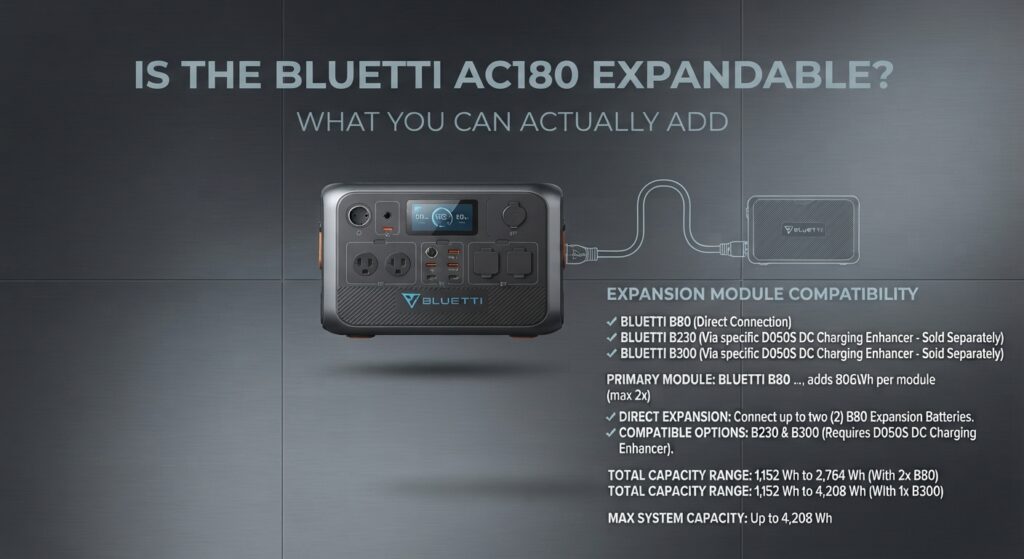 BLUETTI AC180 portable power station with expansion battery options