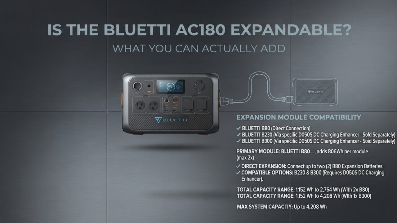 BLUETTI AC180 portable power station with expansion battery options